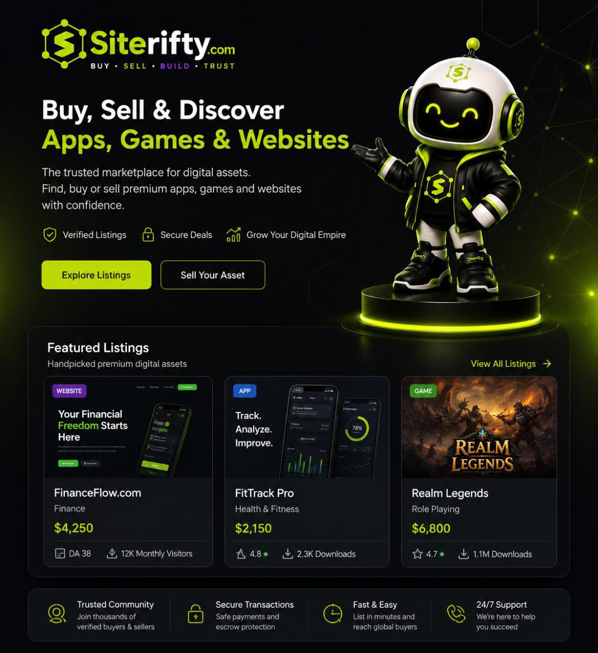 Siterifty marketplace — buy, sell, and discover apps, games, and websites